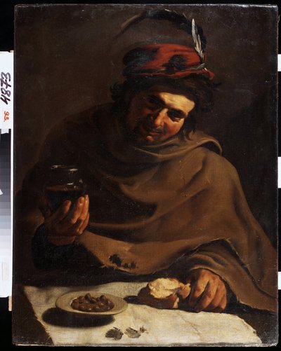 朝食（朝食）。 バルトロメオ・マンフレディ (1587-1622) の絵画。 キャンバスに油彩。 イタリアの芸術、バロック様式。 州立美術館、ハリコフまたはハリコフ、ウクライナ。 作： Bartolomeo Manfredi