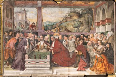 聖者の学校、聖者の箱舟を開くモンフォールのグイド枢機卿 作： Bartolomeo Montagna
