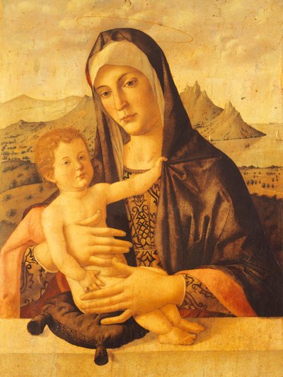 座っている聖母子、バルトロメオ・モンターニャ作（1450～1523年頃） 作： Bartolomeo Montagna