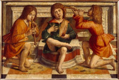 三人の天使の音楽隊 絵画 バルトロメオ・モンターニャ（1450-1523） 16世紀 日0.47x0.7m リヨン、ボザール美術館 作： Bartolomeo Montagna