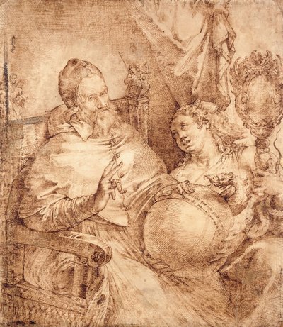教皇グレゴリー13世の肖像画、4分の3の長さ、肘掛け椅子に座って、 作： Bartolomeo Passarotti