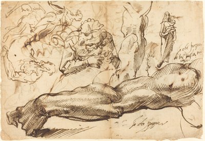 左腕、若い女性、マドンナと子供、横顔、裸体の習作 作： Bartolomeo Passarotti
