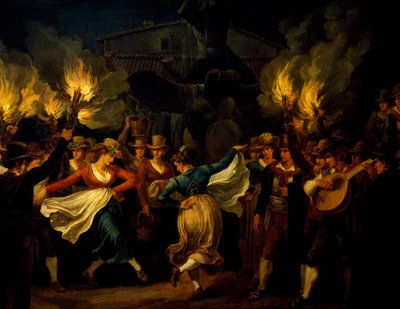 バルトロメオ・ピネッリ（1781-1835）作「収穫後のローマ、バルベリーニ広場での夜の踊り」より踊り子たち（イタリア 作： Bartolomeo Pinelli