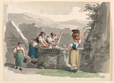 デッサン、ローマ近郊の山での洗濯、1807-08年 作： バルトロメオ・ピネリ