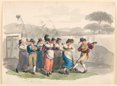 素描『サルタレッロ・ロマーノ』、ローマ近郊の農民の踊り、1807-08年 作： バルトロメオ・ピネリ