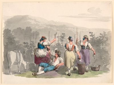 素描、ローマ近郊の山でのヴィンテージ、1807-08年 作： バルトロメオ・ピネリ