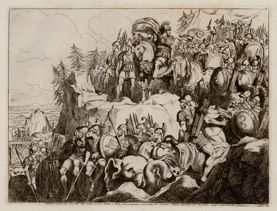 アルプスを越えてイタリアに侵入するハンニバル、紀元前218年（エッチング） 作： バルトロメオ・ピネリ