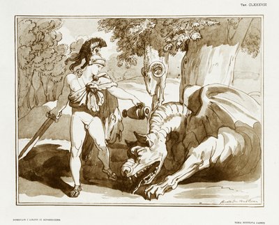金のフリースを守るドラゴンを寝かせているジェイソン 作： Bartolomeo Pinelli