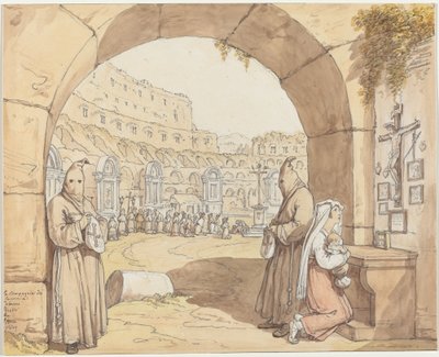 The Company of the Big Bags at the Colosseum (コロッセオの祭壇で祈るペニテント) 作： Bartolomeo Pinelli