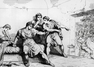 ネロの死、「オッタビオから始まる皇帝の歴史」より、バルトロメオ・ピネッリ（1781-1835）の彫刻、ローマ 作： Bartolomeo Pinelli