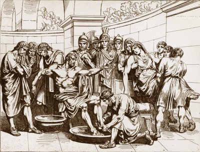 ローマの哲学者セネカ（Lucius Annaeus Seneca、紀元前4年～紀元後65年、JC）は、皇帝ネロンの陰謀に参加した罪に問われ、自殺を命じられた - Bartolomeo Pinelliによるエングレーヴィング - セネカの死、Bartolomeo Pinelli（1781～）によるエングレーヴィング。 作： Bartolomeo Pinelli
