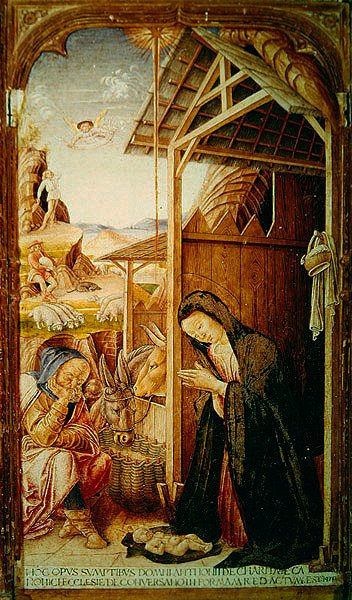 キリスト降誕のシーン、conversano polyptchの中央パネル、1475（パネル上のテンペラ） 作： Bartolomeo Vivarini