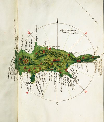 キプロスの地図、1485年頃（ベラム） 作： Bartolomeo da li Sonetti