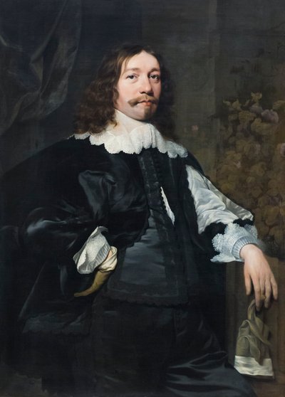 グローブを持つ黒衣の男の肖像 作： Bartolomeus van der Helst