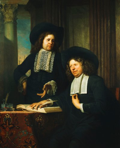 二人の紳士、一人はテーブルに座って、 作： Bartolomeus van der Helst