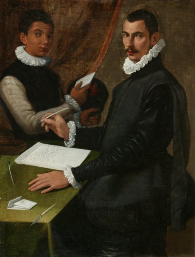 無名の男と使用人の肖像 作： Bartolommeo (attr. to) Passerotti