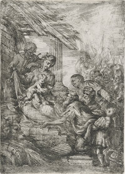王家の礼拝（賢者の供物）』 1657年以降（エッチング・敷紙 作： Bartolommeo Biscaino
