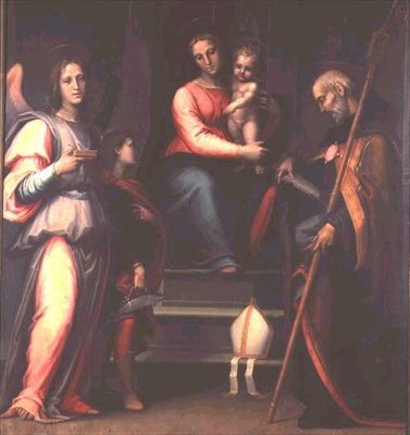 聖母子と聖アウグスティヌス、トビアス、大天使ラファエル 作： Bartolommeo Sogliani
