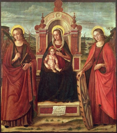 マドンナと子供はアレクサンドリアの聖カタリナと聖女殉教者（パネル） 作： Bartolommeo de Gentile de Urbino