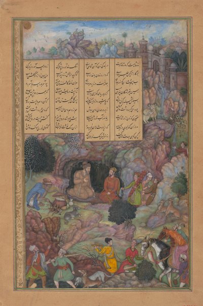 アレクサンダーは彼の山の洞窟でセージプラトンを訪問します, カムサからのフォリオ., 1597-98. 作： Basawan