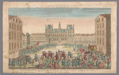 平和を宣言する行進のあるパリの市庁舎の眺め Publicacion de la paz en Paris (オブジェクトのタイトル) 作： Basset