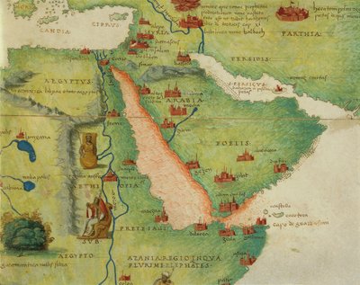 アフリカ。エジプトとサウジアラビア（『33枚の地図で見る世界の地図』より） Battista Agnese著 作： Battista Agnese