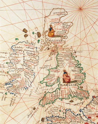ヨーロッパ。グレートブリテンとアイルランド（Battista Agnese著「33枚の地図で見る世界の地図」より 作： Battista Agnese