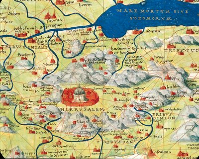 聖地、イスラエル、パレスチナエルサレムと死海（Battista Agnese著『Atlas of the World in thirty-three Maps』より 作： Battista Agnese