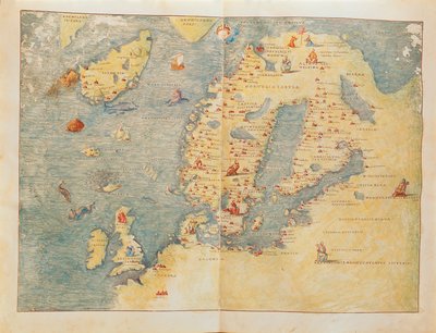 北欧の地図（Battista Agnese作ポルトラン・アトラスより 作： Battista Agnese