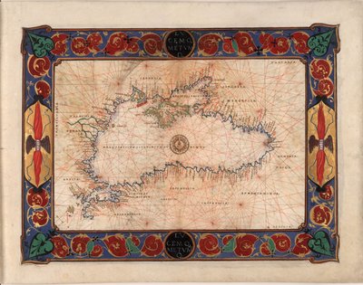 現在のルーマニア、ブルガリア、トルコ、ウクライナ、ロシアの一部を含む黒海の地図、c 作： Battista Agnese