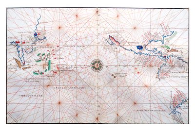 中国、セイロン、フィリピン、熱帯地方の癌と山羊座、1540年頃を示す航海図 作： Battista Agnese