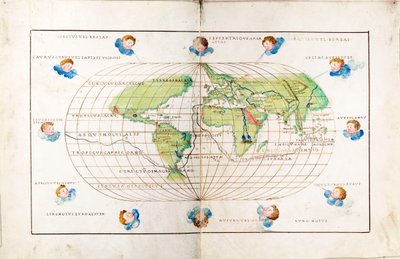 マゼランの軌跡を示す楕円形の世界平面図 作： Battista Agnese