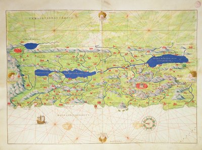 聖地、1553年9月1日、ベニス、33マップの世界地図から（ベラムのインク）（330965も参照） 作： Battista Agnese