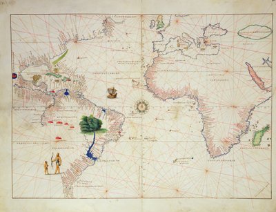 1553年9月1日、ヴェネツィア33マップの世界地図からの新世界（5533年も参照） 作： Battista Agnese