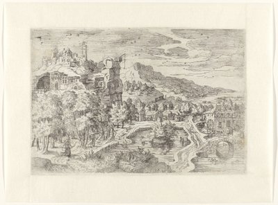 狩りをしている女性のいる風景 作： Battista Angolo del Moro (attributed to)