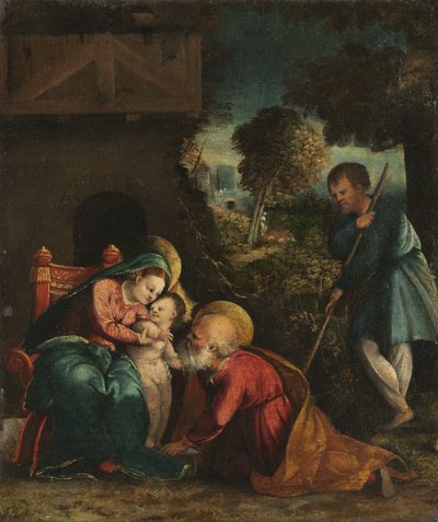 1520年代初頭、羊飼いと聖なる家族。 作： Battista Dossi