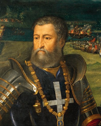 イタリア、モデナ、アルフォンソ1世デステの肖像、細部 作： Battista Dossi