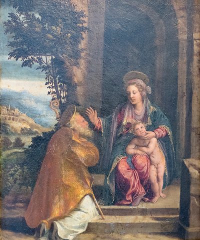 聖母子と司教 作： Battista & Dossi Dosso (c.1486 1542) Dossi