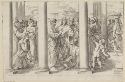 神殿で足の不自由な人を癒す聖ペテロと聖ヨハネ 作： Battista Franco