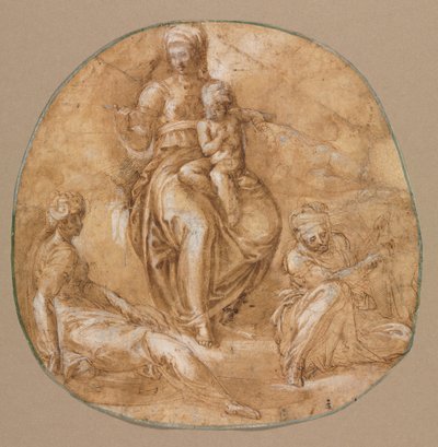 アレクサンドリアの聖カタリナと老女聖者の聖母子c。 1545年。 作： Battista Franco