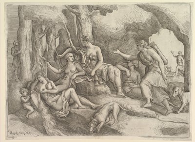 ニンフと休むダイアナ。 作： Battista Franco Veneziano