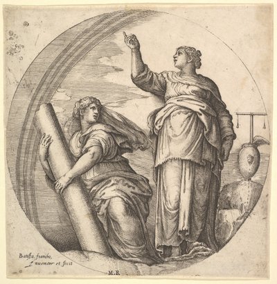 フォーティチュードとジャスティス、フォーティチュード g...、ca. 1530-61。 作： Battista Franco Veneziano