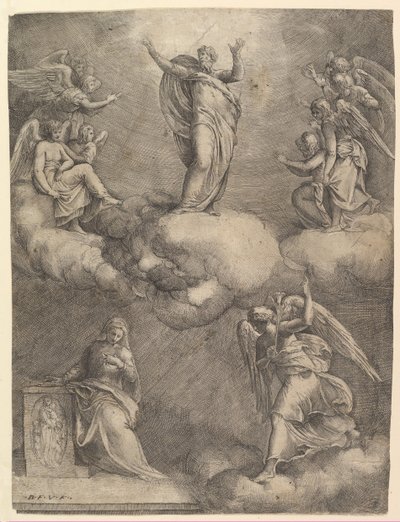 受胎告知、1557 年以前。 作： Battista Franco Veneziano