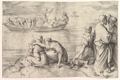 魚の奇跡のドラフト。 作： Battista Franco Veneziano