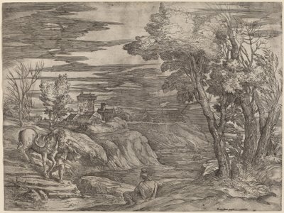 馬を引く男のいる風景 作： Battista Franco after Titian