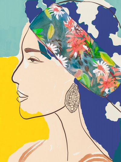 花柄のスカーフを巻いた女性 作： Beate Tubach
