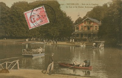 湖とシャレーロビンソン、ブリュッセルのボワドラカンブル。 1913年に送られたはがき。 作： Belgian Photographer