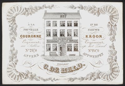 アントワープ、アンヴェルス、デ・ニューウェ・クルーン、ラ・ヌーヴェル・クーロンヌ（エングレーヴィング） 作： Belgian School
