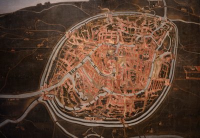 ブルージュの地図。1546-1600.詳細（絵画） 作： Belgian School