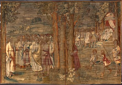 正義のタペストリーを作るモイーズ ルカ・カンビアソ（1527-1584）のカルトンに倣い、ディオニス・マルテンツがブリュッセルの工房で製作 1561-1564 寸法：392.5x220cm392,5x220,5 cm ジェネス、ストラダ・ヌオーヴァ美術館 作： Belgian School